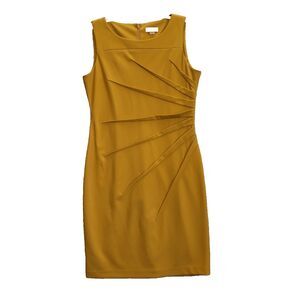 Calvin Klein Starburst Sheath Dress Women Size 12 Ochre Yellow Sleeveless Office